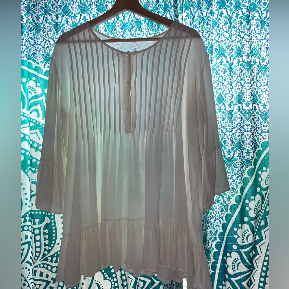 Boho Chic Pleated Button Blouse / Tunic / Mini-Dr… - image 7